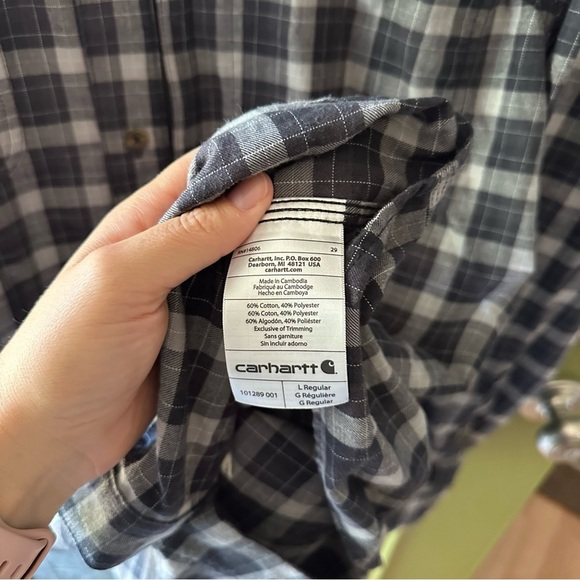 Carhartt Force Reydell Button Up Shirt Large Black Gray Plaid Relaxed Fit - Picture 6 of 7
